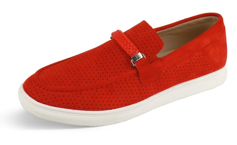 Men's Red Casual Slip-On Shoes Suede Leather Loafer - Design Menswear