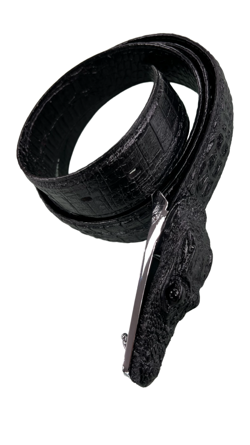 Men's black alligator belt genuine leather alligator head - Design Menswear