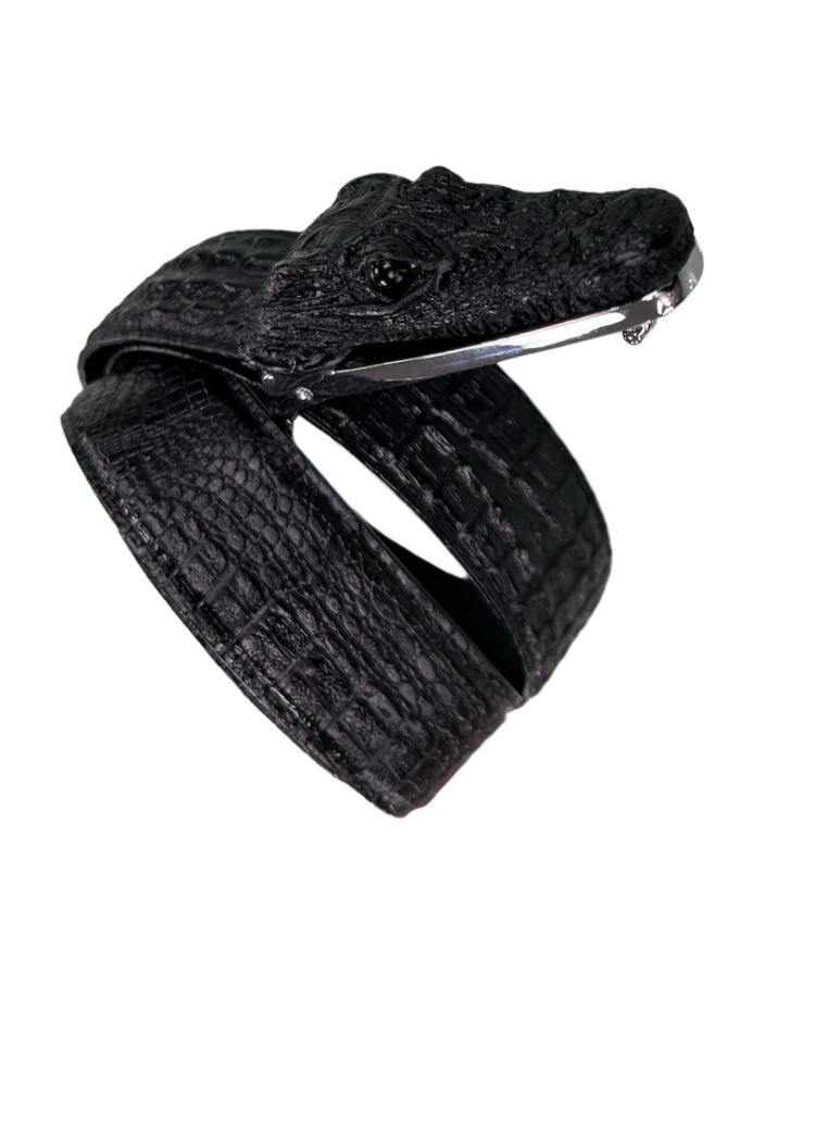 Men's black alligator belt genuine leather alligator head - Design Menswear