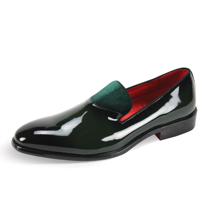 Globe footwear Men's green smokers patent leather shoes with velvet