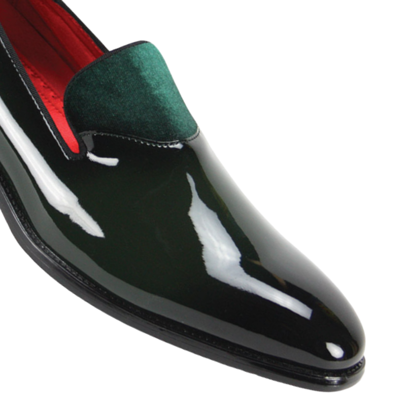 Globe footwear Men's green smokers patent leather shoes with velvet