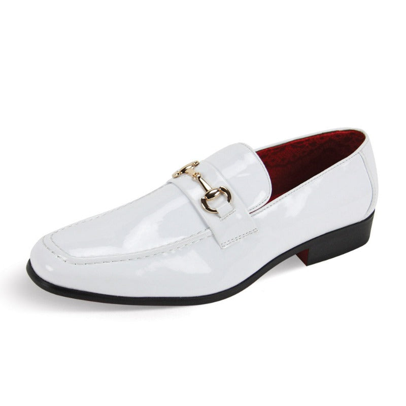 Globe footwear men's white patent leather dress shoes gold buckle