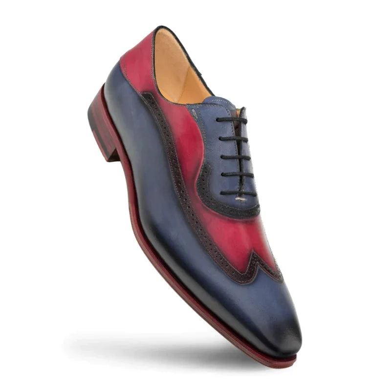 Mezlan Blue Burgundy Two Ton Oxford Dress Shoes Genuine Calfskin Leather - Design Menswear