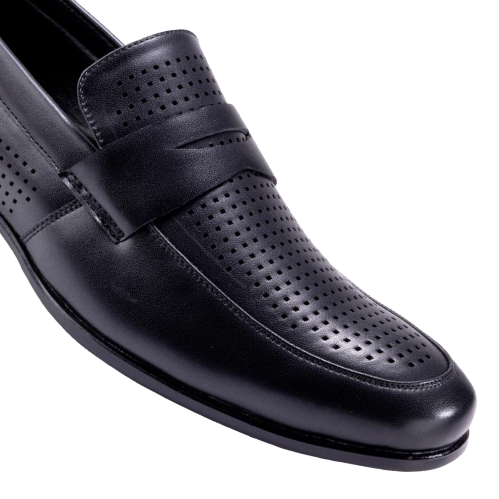 Montique Black Men's Slip-On Dress Shoes Penny Strap Loafer