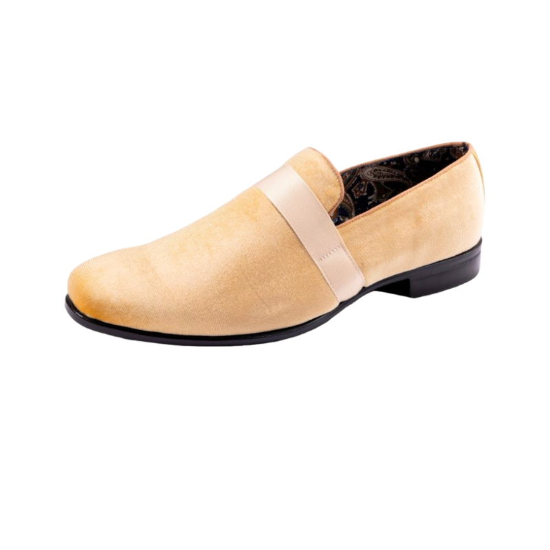 Montique Canary Yellow Velvet Men's Shoe Slip-on with a satin ribbon