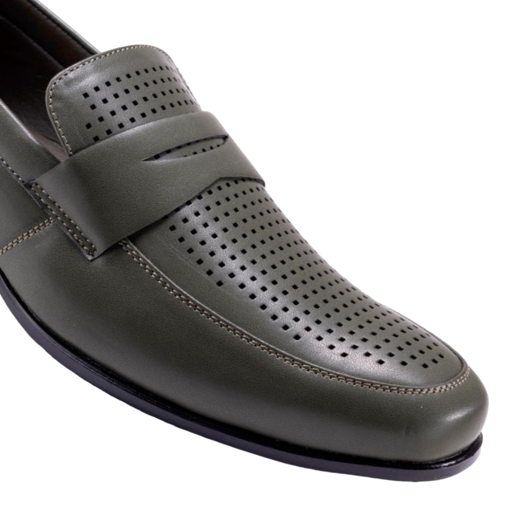 Montique Olive Men's Slip-On Dress Shoes Penny Strap Loafer