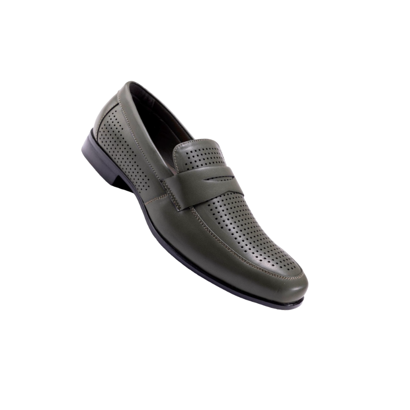 Montique Olive Men's Slip-On Dress Shoes Penny Strap Loafer