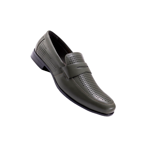 Montique Olive Men's Slip-On Dress Shoes Penny Strap Loafer