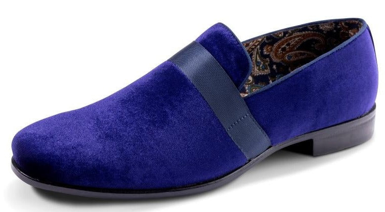 Montique Purple Velvet Men's Shoe Slip-on with a satin ribbon Loafer