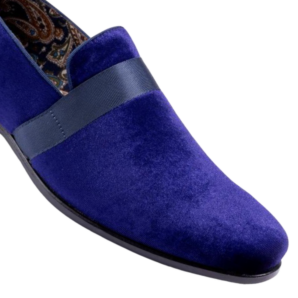 Montique Purple Velvet Men's Shoe Slip-on with a satin ribbon Loafer