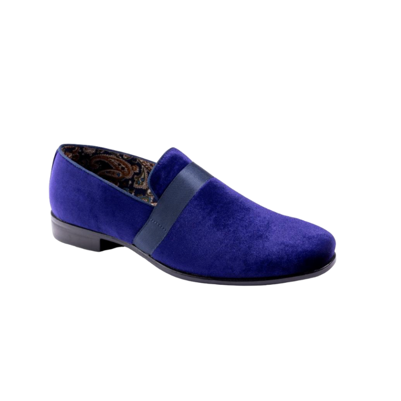 Montique Purple Velvet Men's Shoe Slip-on with a satin ribbon Loafer