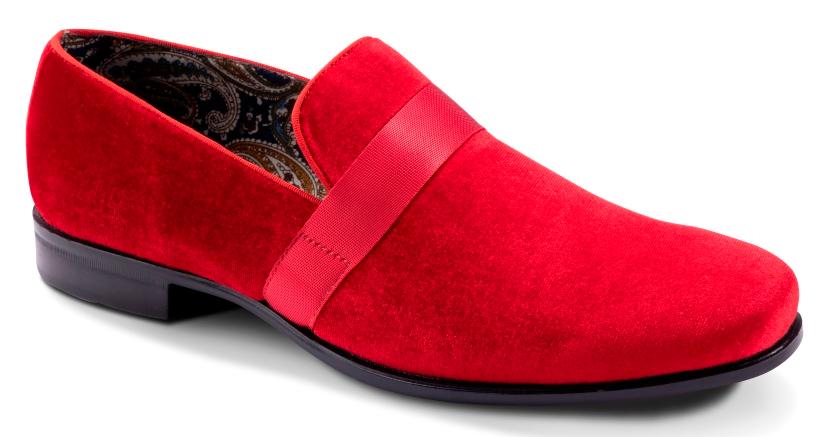 Montique Red Velvet Men's Shoe Slip-on with a satin ribbon Luxury Style Loafer