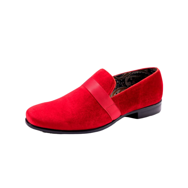 Montique Red Velvet Men's Shoe Slip-on with a satin ribbon Luxury Style Loafer