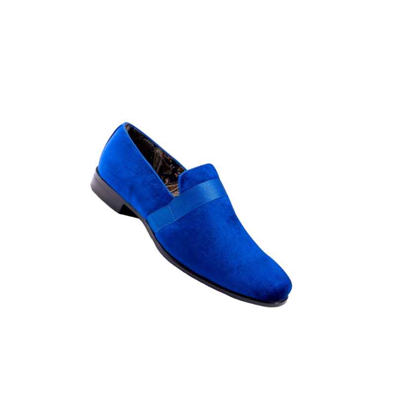 Montique Royal Blue Velvet Men's Shoe Slip-on with a satin ribbon Loafer