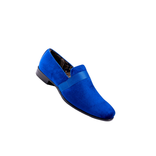 Montique Royal Blue Velvet Men's Shoe Slip-on with a satin ribbon Loafer