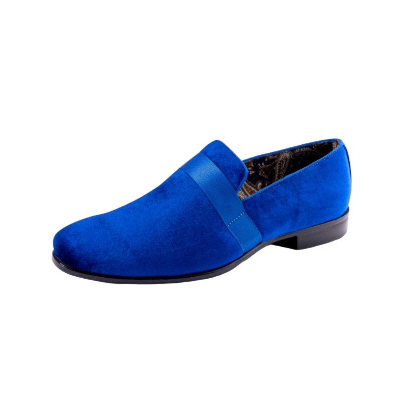 Montique Royal Blue Velvet Men's Shoe Slip-on with a satin ribbon Loafer