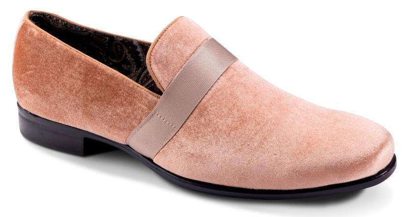 Montique Tan Velvet Men's Shoe Slip-on with a satin ribbon Tuxedo Loafers