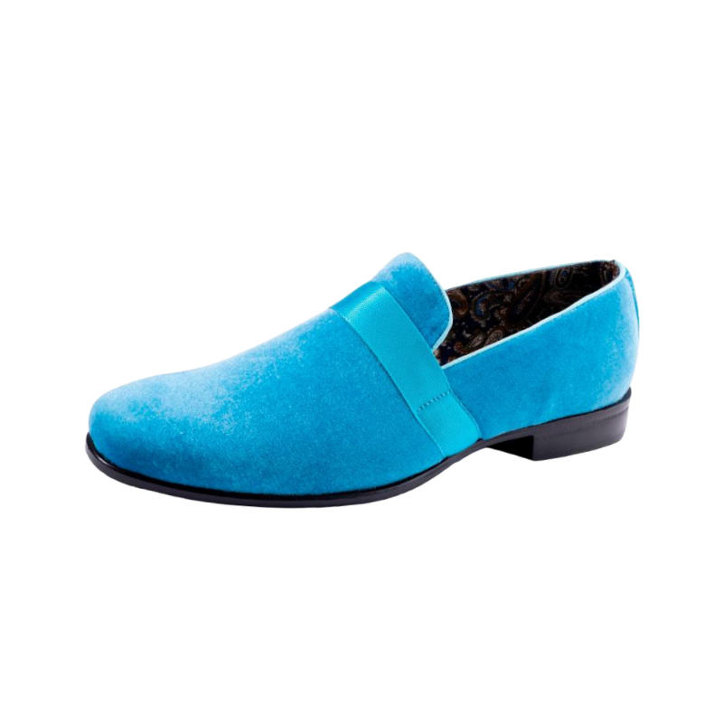 Montique Teal Aqua Velvet Men's Shoe Slip-on with a Satin Ribbon Tuxedo Loafers