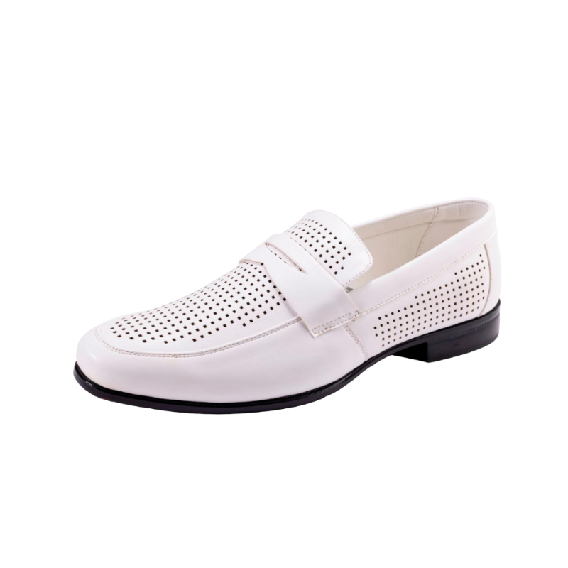 Montique White Men's Dress Slip-On Shoes Penny Strap Loafer