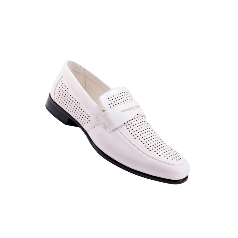 Montique White Men's Dress Slip-On Shoes Penny Strap Loafer