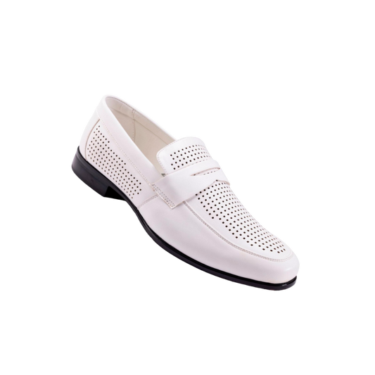 Montique White Men's Dress Slip-On Shoes Penny Strap Loafer