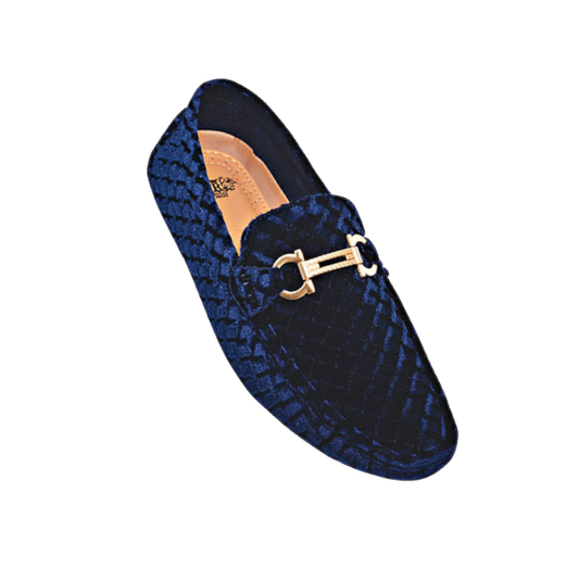 Navy Blue Velvet Men's Loafer Printed Material Men's Driver