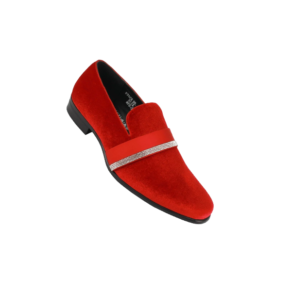 Globe footwear Red velvet slip on men's shoes luxury loafer with diamonds stone