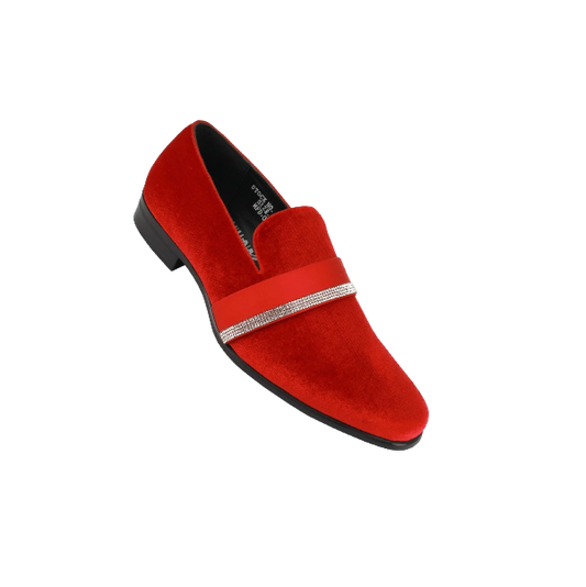 Globe footwear Red velvet slip on men's shoes luxury loafer with diamonds stone