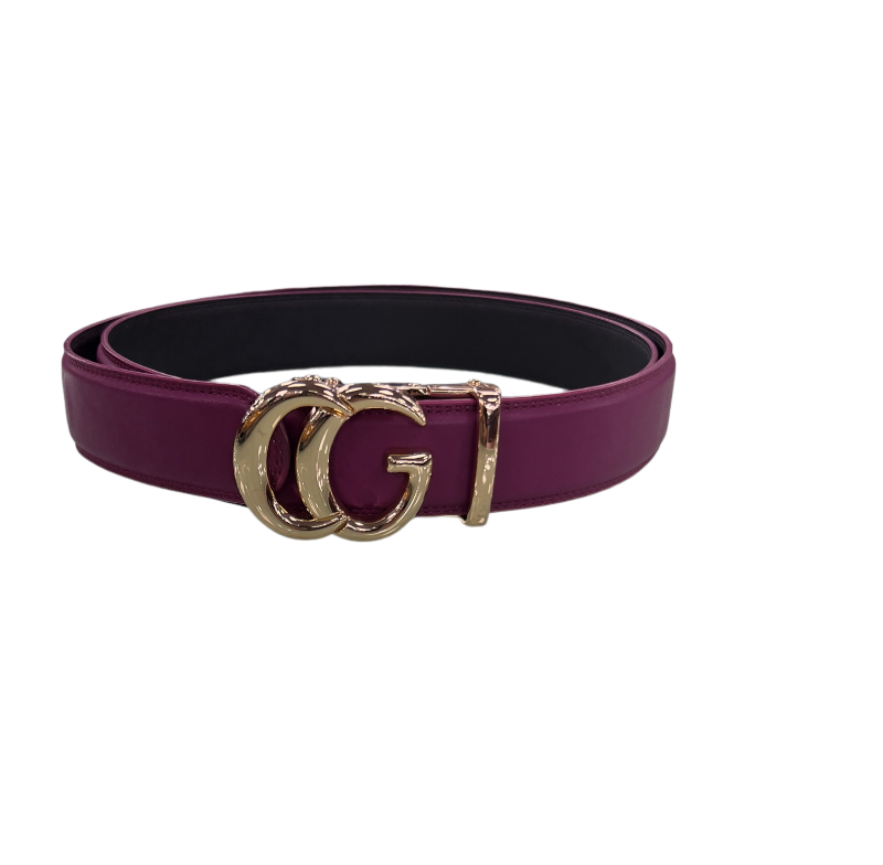 Purple Men's Belt Genuine Leather G Gold Buckle - Design Menswear