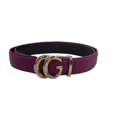 Purple Men's Belt Genuine Leather G Gold Buckle - Design Menswear