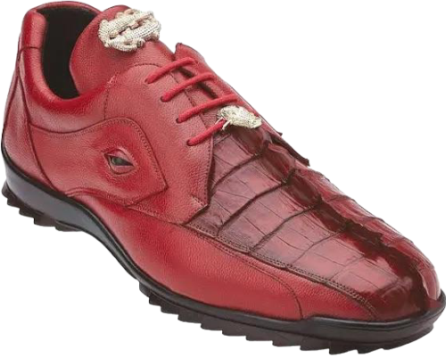 Belvedere Red Vasco Men's Sneakers Hornback Crocodile and Calfskin Genuine Leather - Design Menswear