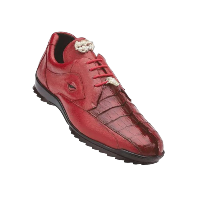 Belvedere Red Vasco Men's Sneakers Hornback Crocodile and Calfskin Genuine Leather - Design Menswear