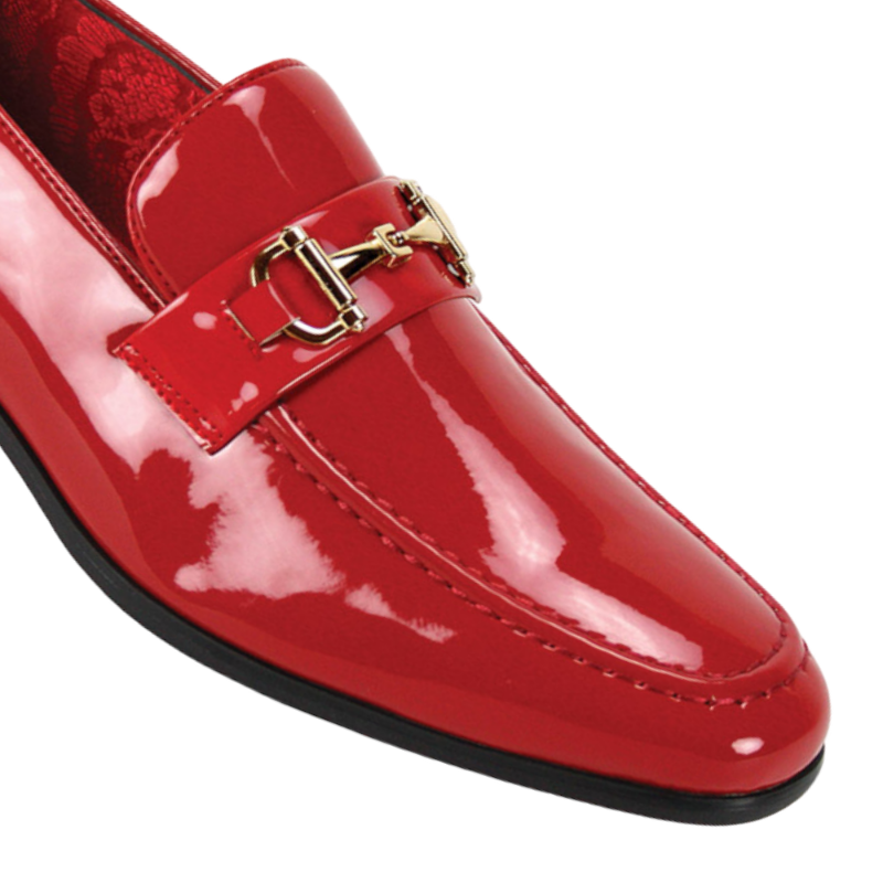 Globe footwear red men's patent leather dress shoes gold buckle tuxedo loafer