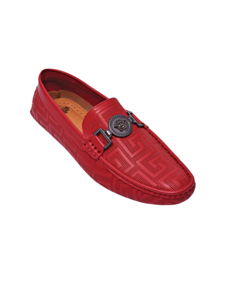 Red men's Loafer slip on With Buckle Printed Leather - Design Menswear