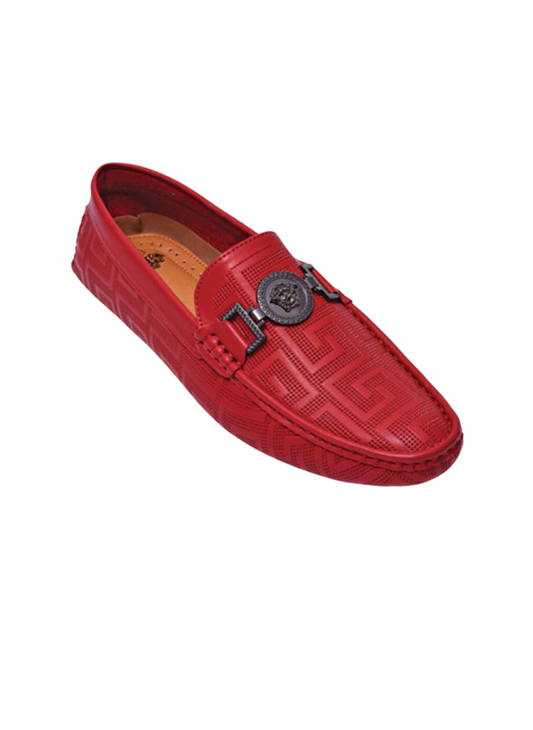 Red men's Loafer slip on With Buckle Printed Leather - Design Menswear