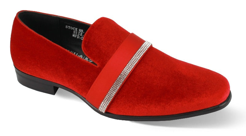 Globe footwear Red velvet slip on men's shoes luxury loafer with diamonds stone