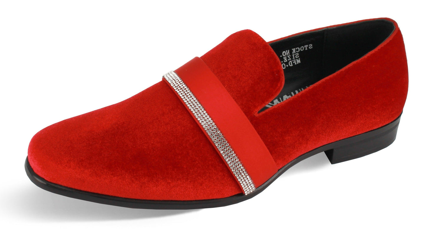 Globe footwear Red velvet slip on men's shoes luxury loafer with diamonds stone