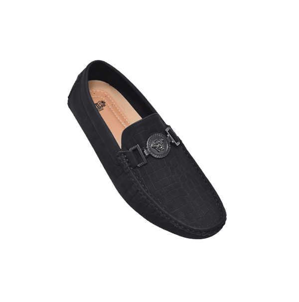 Royal shoes black loafer men's black printed suede leather