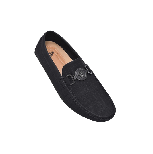 Royal shoes black loafer men's black printed suede leather