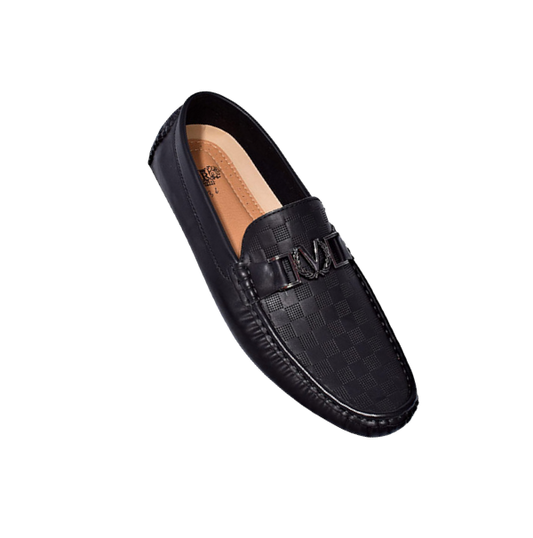 Royal shoes black men's casual loafer slip-on printed leather driver