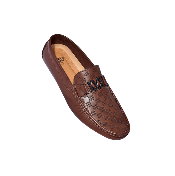 Royal shoes brown men's casual loafer slip-on printed leather driver