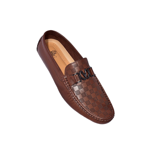 Royal shoes brown men's casual loafer slip-on printed leather driver