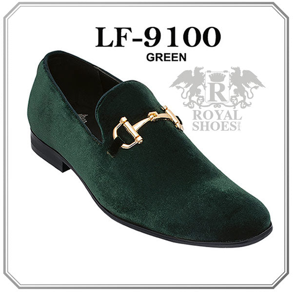 Royal shoes men's hunter green velvet slip on gold buckle fashion design