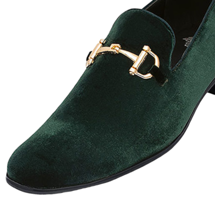 Royal shoes men's hunter green velvet slip on gold buckle fashion design