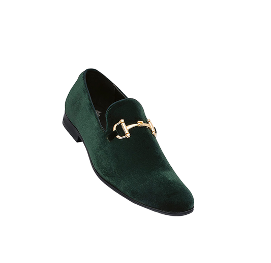 Royal shoes men's hunter green velvet slip on gold buckle fashion design