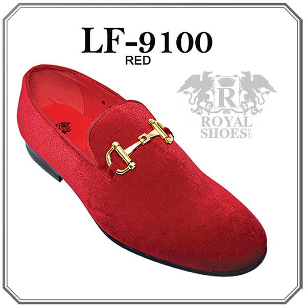 Royal shoes men's red velvet slip on gold buckle fashion design