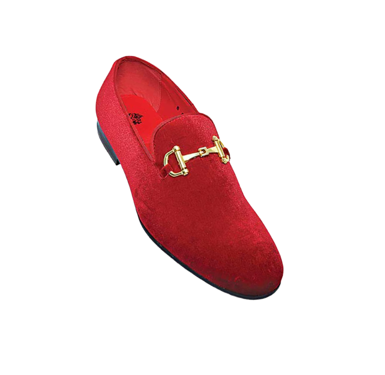 Royal shoes men's red velvet slip on gold buckle fashion design