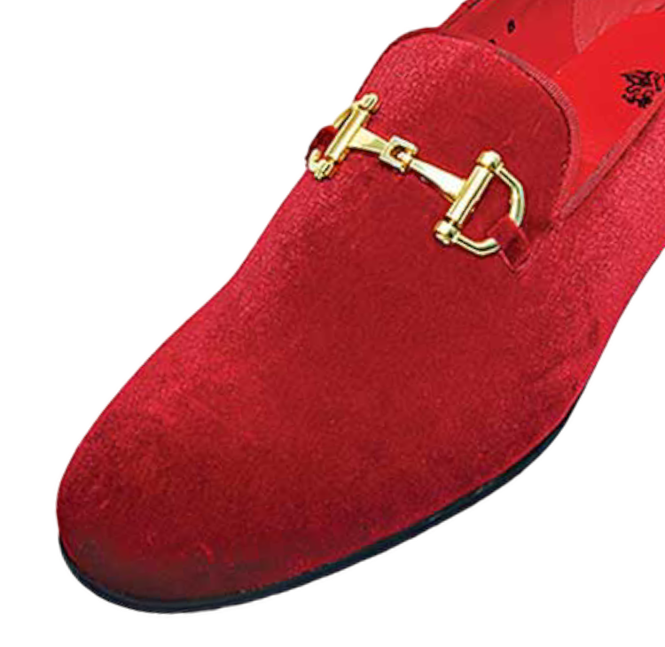 Royal shoes men's red velvet slip on gold buckle fashion design