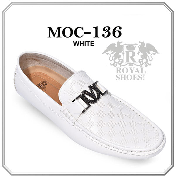 Royal shoes white men's casual loafer slip-on printed leather driver