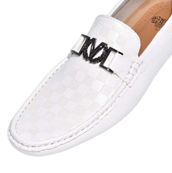 Royal shoes white men's casual loafer slip-on printed leather driver